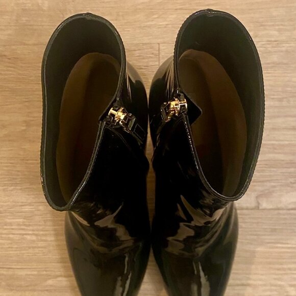 VALENTINO Black Patent Leather Gold Stud Stiletto Booties - Picture 11 of 12